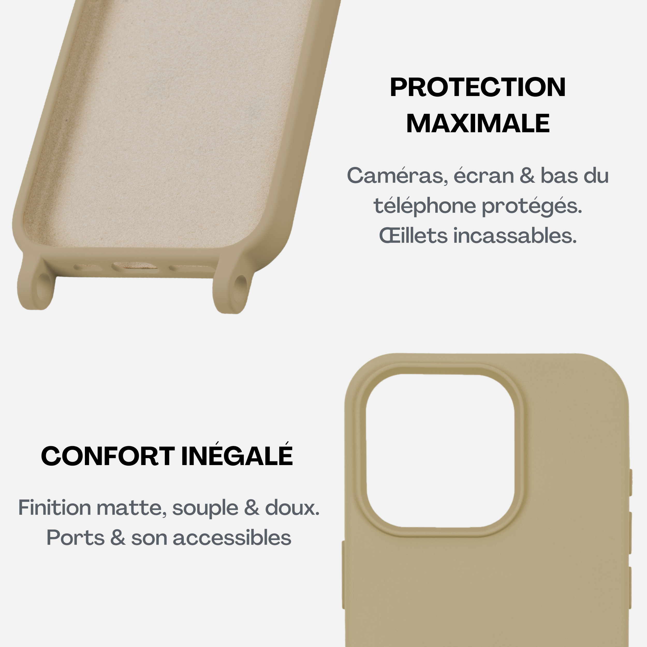 Coque Taupe + Mel Cuir Court Camel