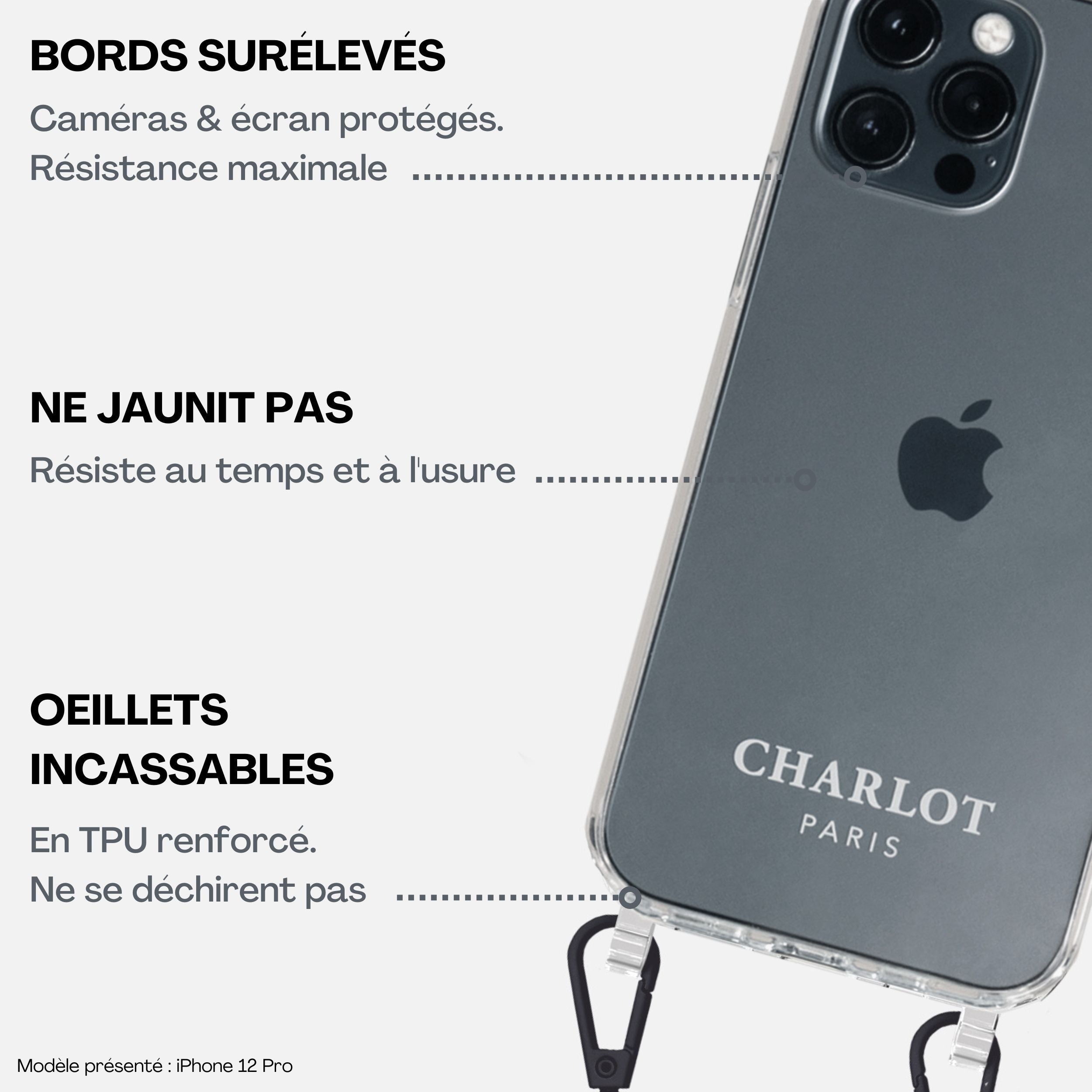 Coque Clear + Mel Cuir Court Noir