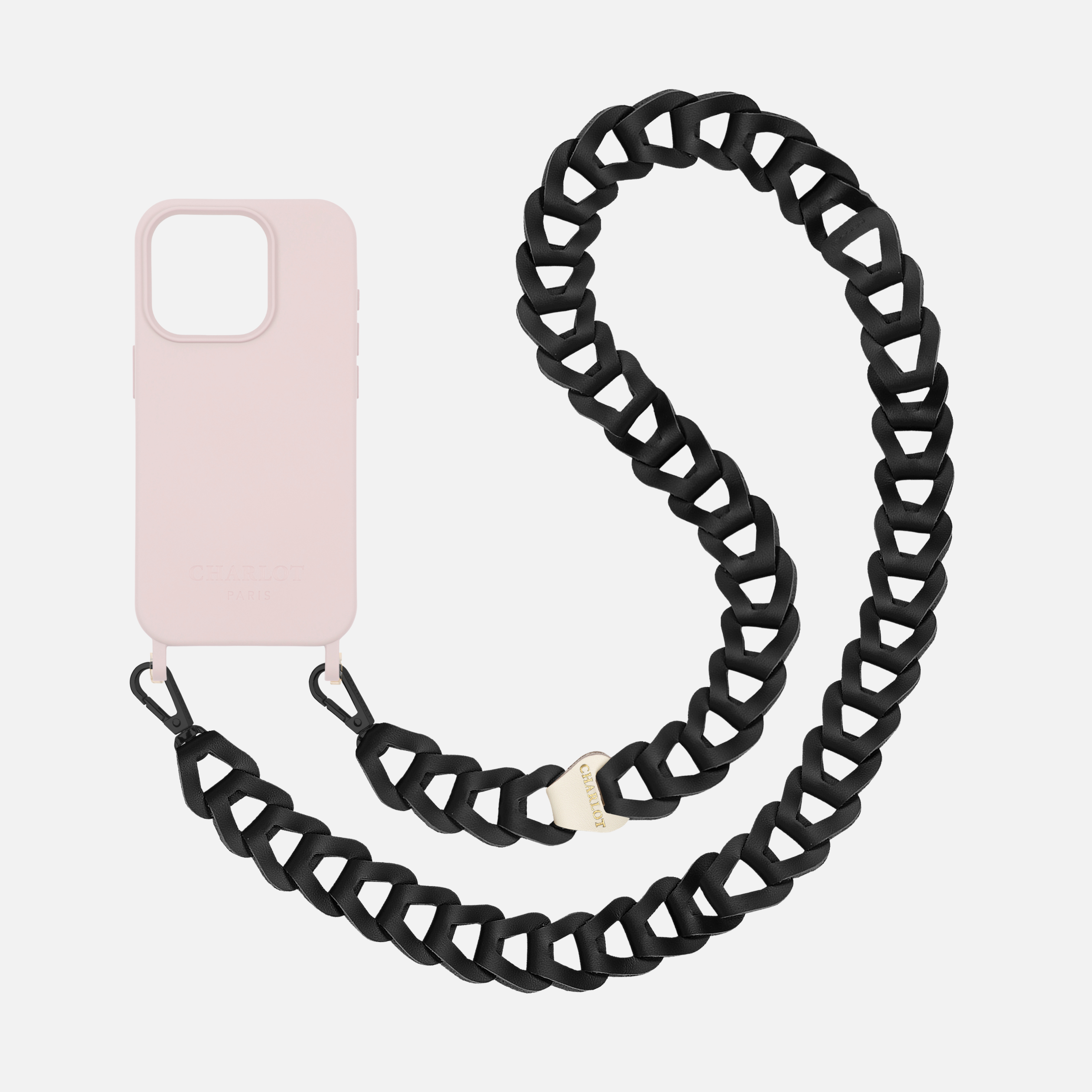 Coque Powder Pink + Mel cuir long noir